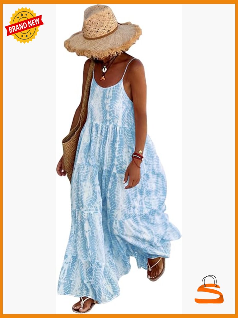 Spaghetti Strap Scoop Neck Floral Maxi Dress With Pockets